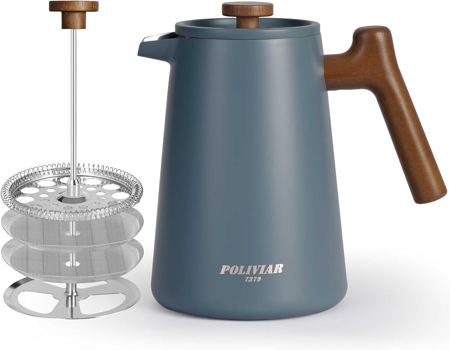 POLIVIAR 7379 French Press 1 Liter doppelwandig Edelstahl Holzgriff